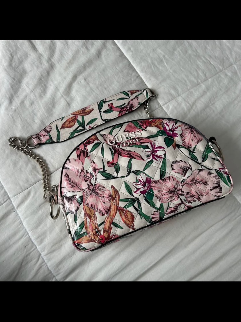 GUESS Pink Floral Tropical Shoulder Bag
